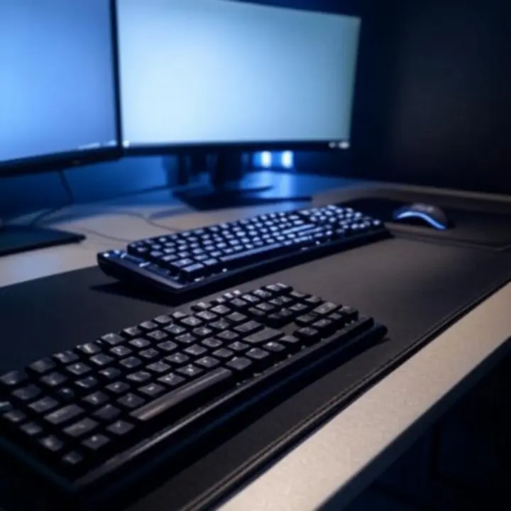 Nowocześnie zaaranżowane stanowisko gamingowe z podświetlaną klawiaturą