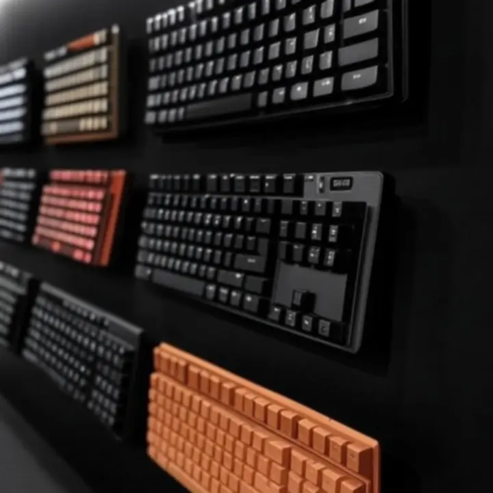 Zestaw różnych klawiatur gamingowych ułożonych obok siebie
