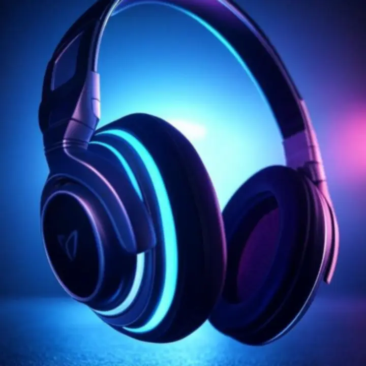 Nowoczesny gamingowy headset podświetlony na tle ciemnego biurka gracza