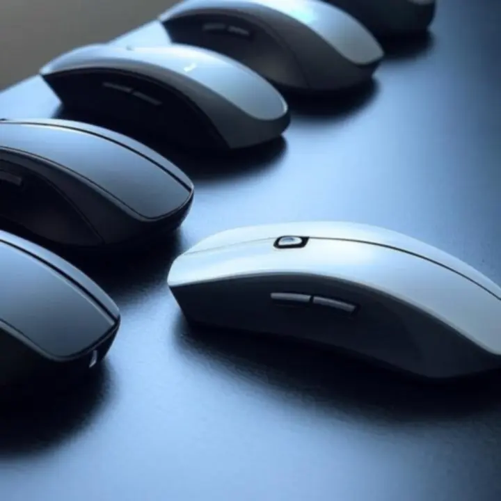 Zestaw gamingowych myszy na podświetlonym biurku gracza