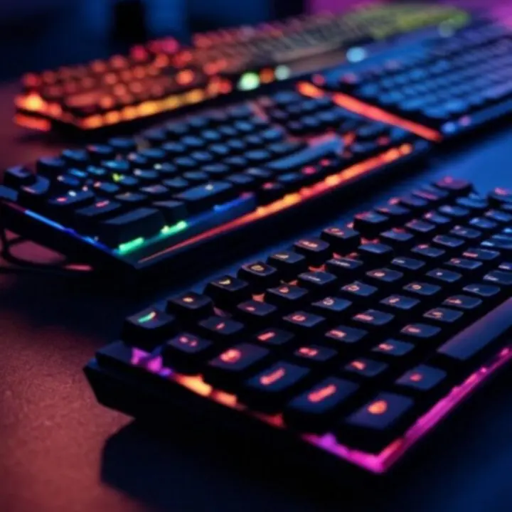 Nowoczesna klawiatura gamingowa z podświetleniem RGB na ciemnym biurku