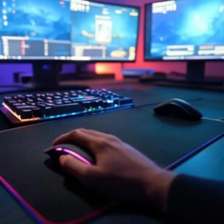 Profesjonalne stanowisko gracza z myszą gamingową i podświetleniem RGB