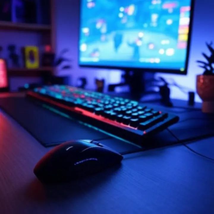 Zdjęcie gamingowego setupu z klawiaturą, myszką i słuchawkami kupionymi w Gameriivox.